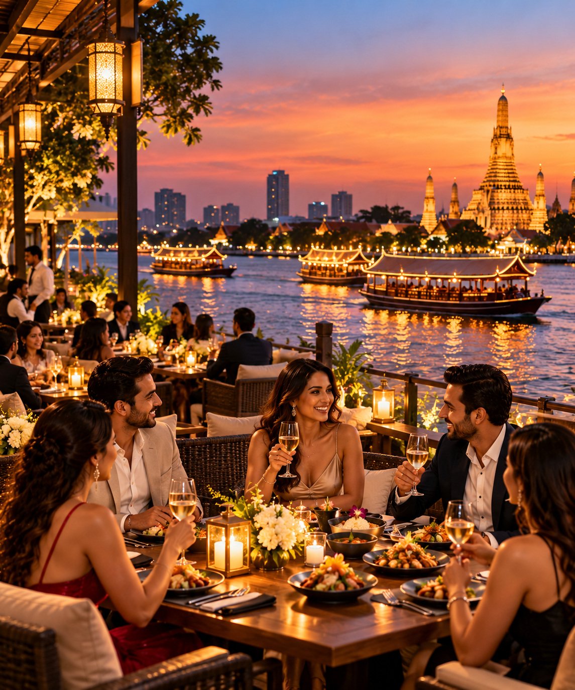 Executives networking over dinner