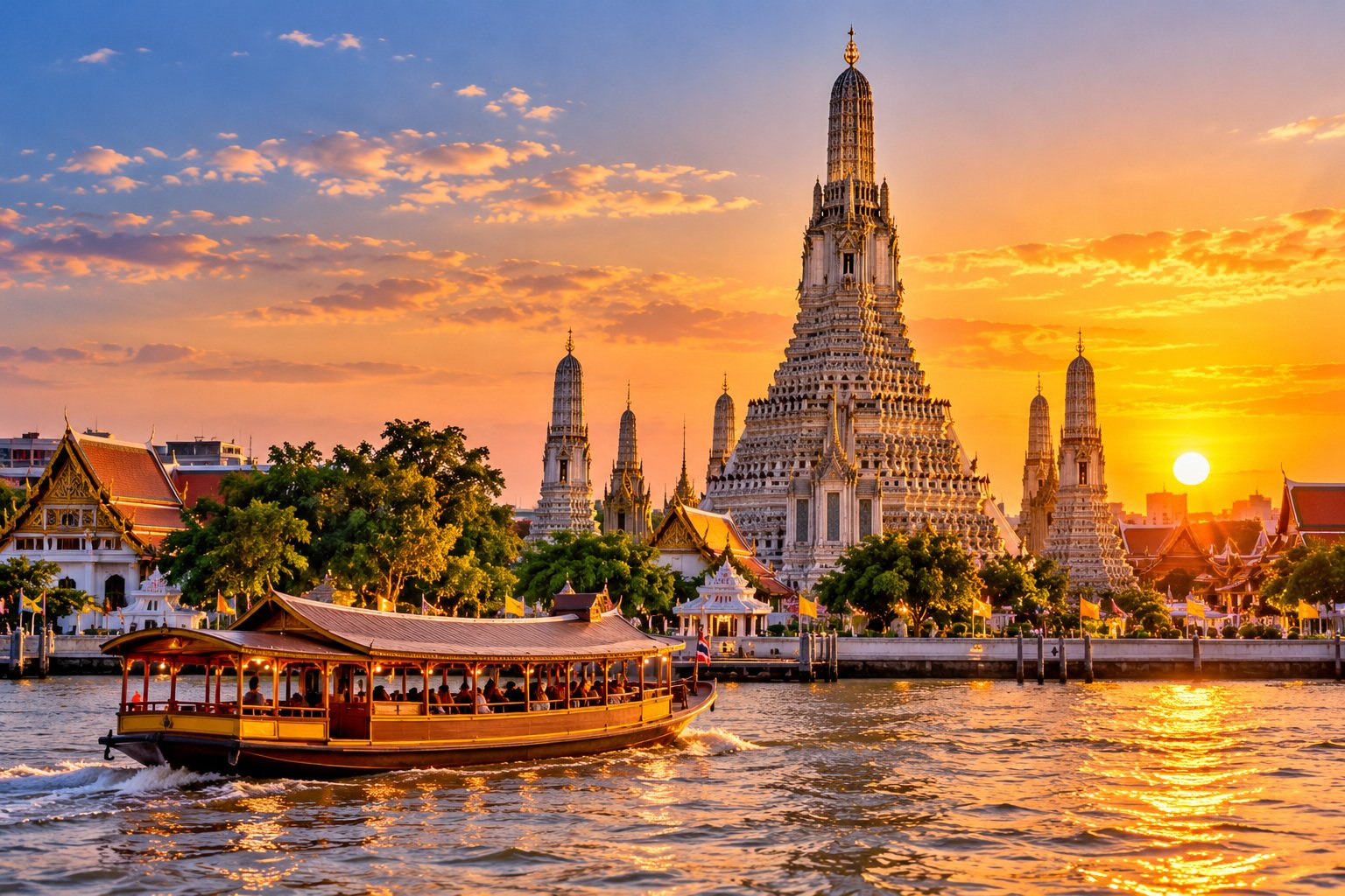 Golden Thai temple at golden hour