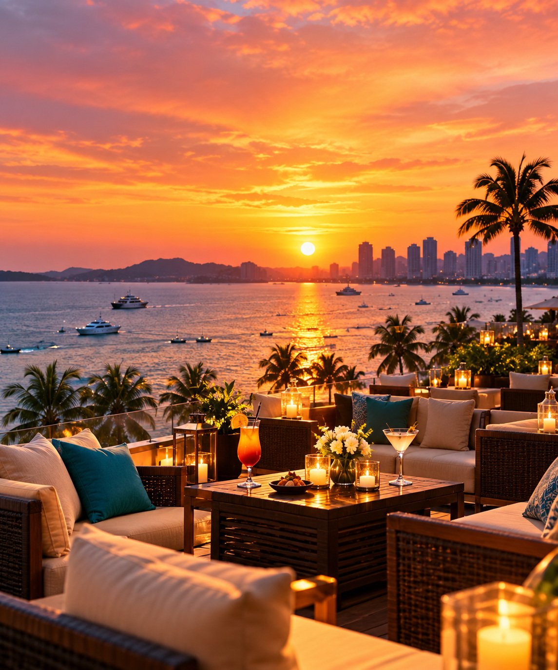 Sunset drinks overlooking the sea