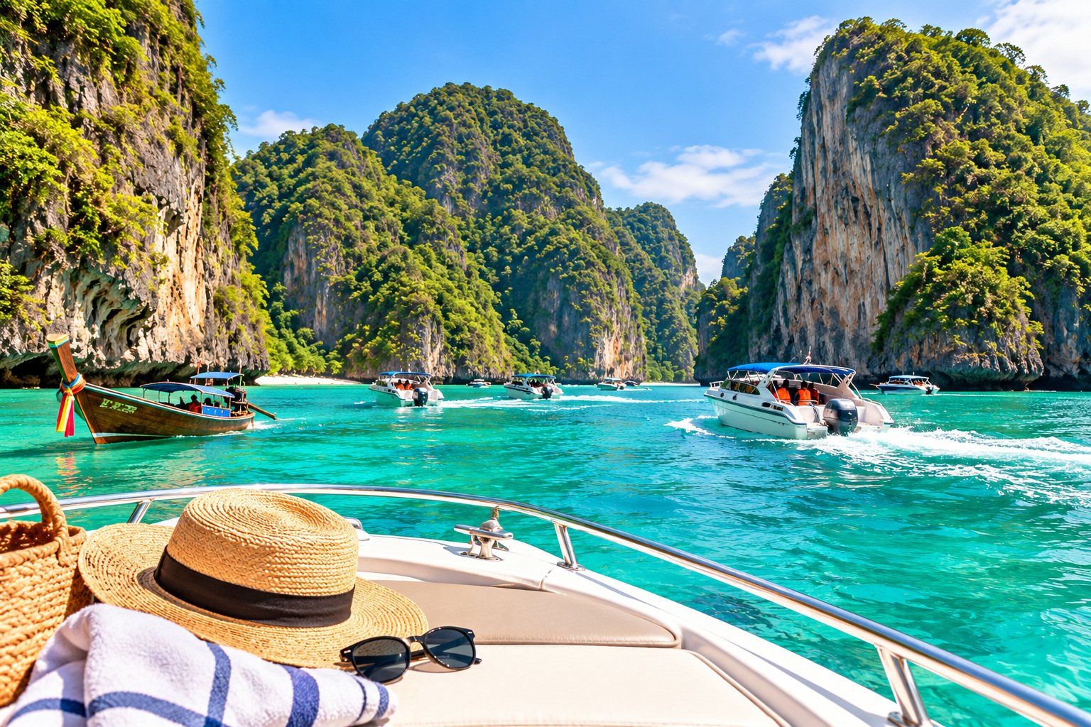 Turquoise waters and limestone islands in southern Thailand