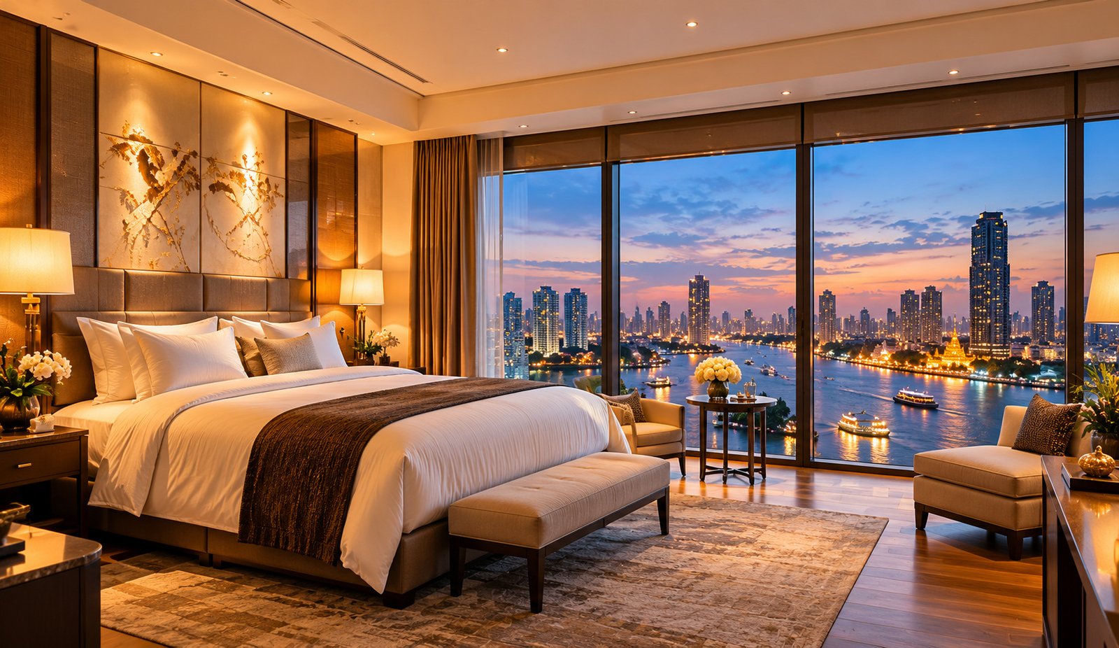 Luxury riverfront suite overlooking Bangkok