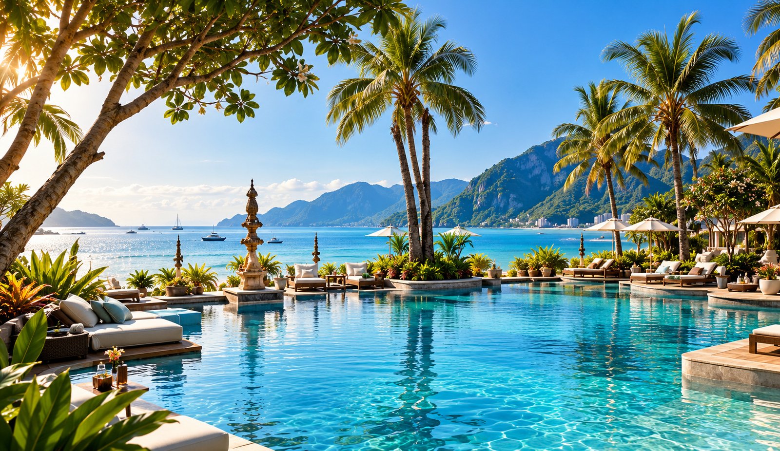 Luxury beachfront resort pool in Pattaya